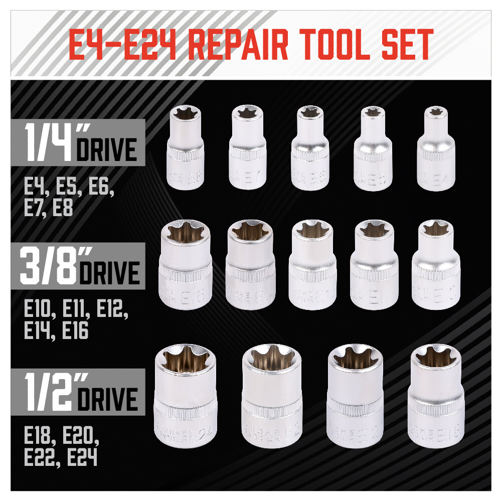14 pc Torx Star Bit Female E Socket Set Automotive Shop Tools External E4-E24 - Image 2