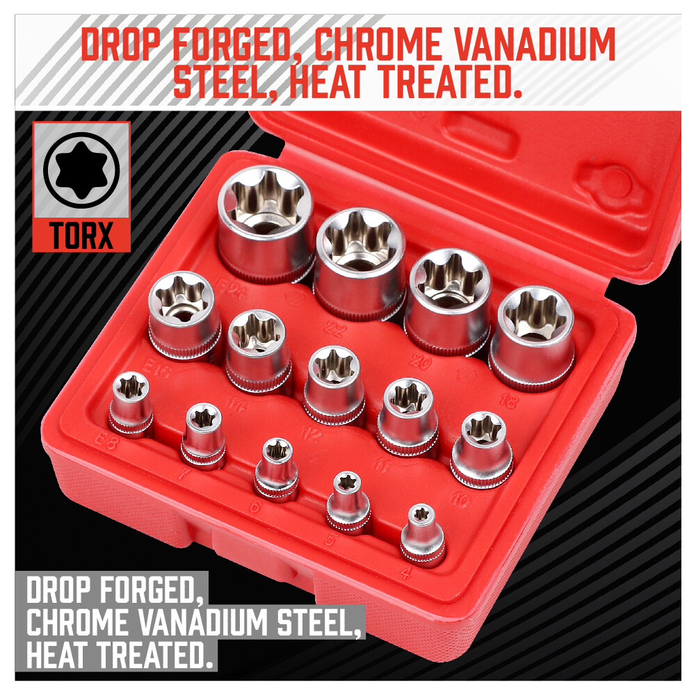 14 pc Torx Star Bit Female E Socket Set Automotive Shop Tools External E4-E24 - Image 3