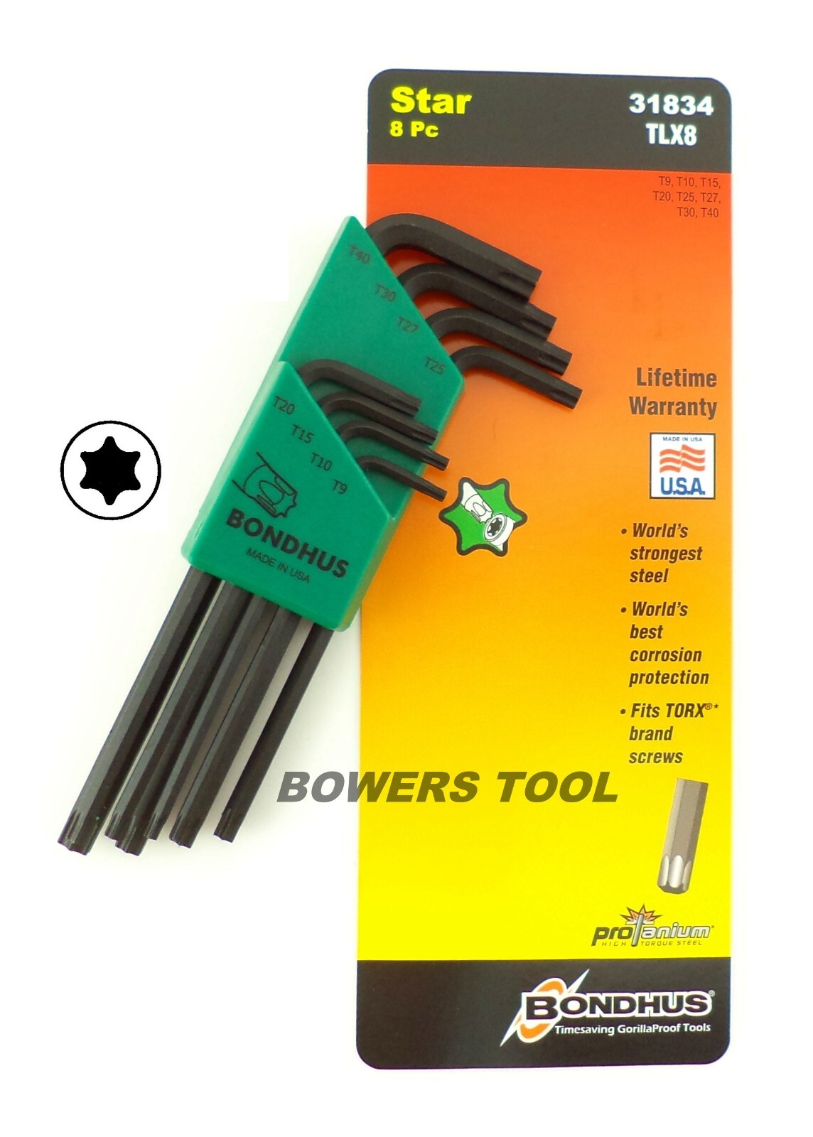 Bondhus 8pc Torx Star L Wrench Set T9-T40 MADE IN USA 31834 ProGuard Protanium - Image 2