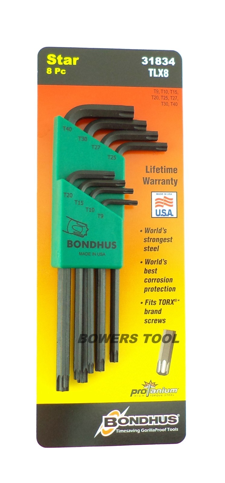 Bondhus 8pc Torx Star L Wrench Set T9-T40 MADE IN USA 31834 ProGuard Protanium - Image 3