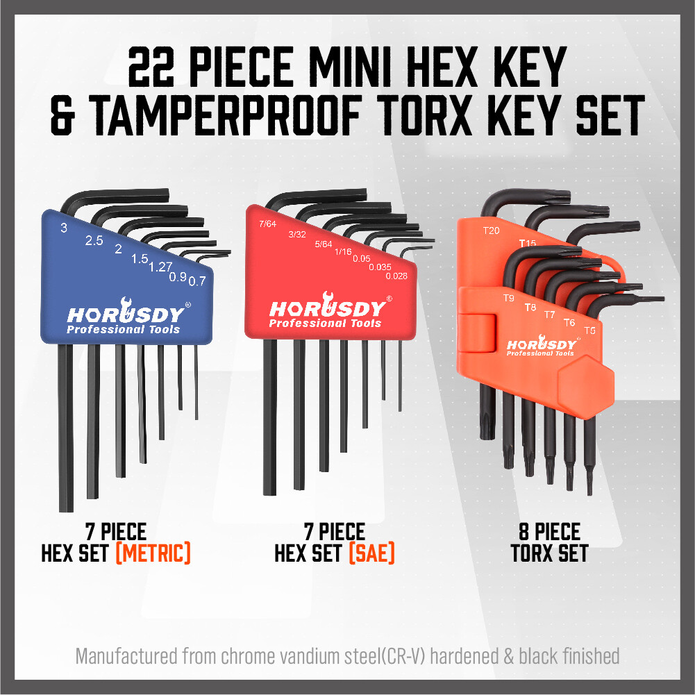 22PC Allen Wrench Hex Torx Key Set Mini 3IN1 Metric SAE MM/Inch Tamperproof Cr-V - Image 2