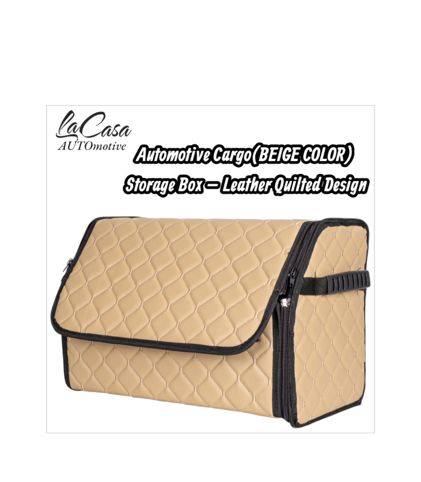 Automotive Cargo Storage Box – Leather Quilted Design Beige Color