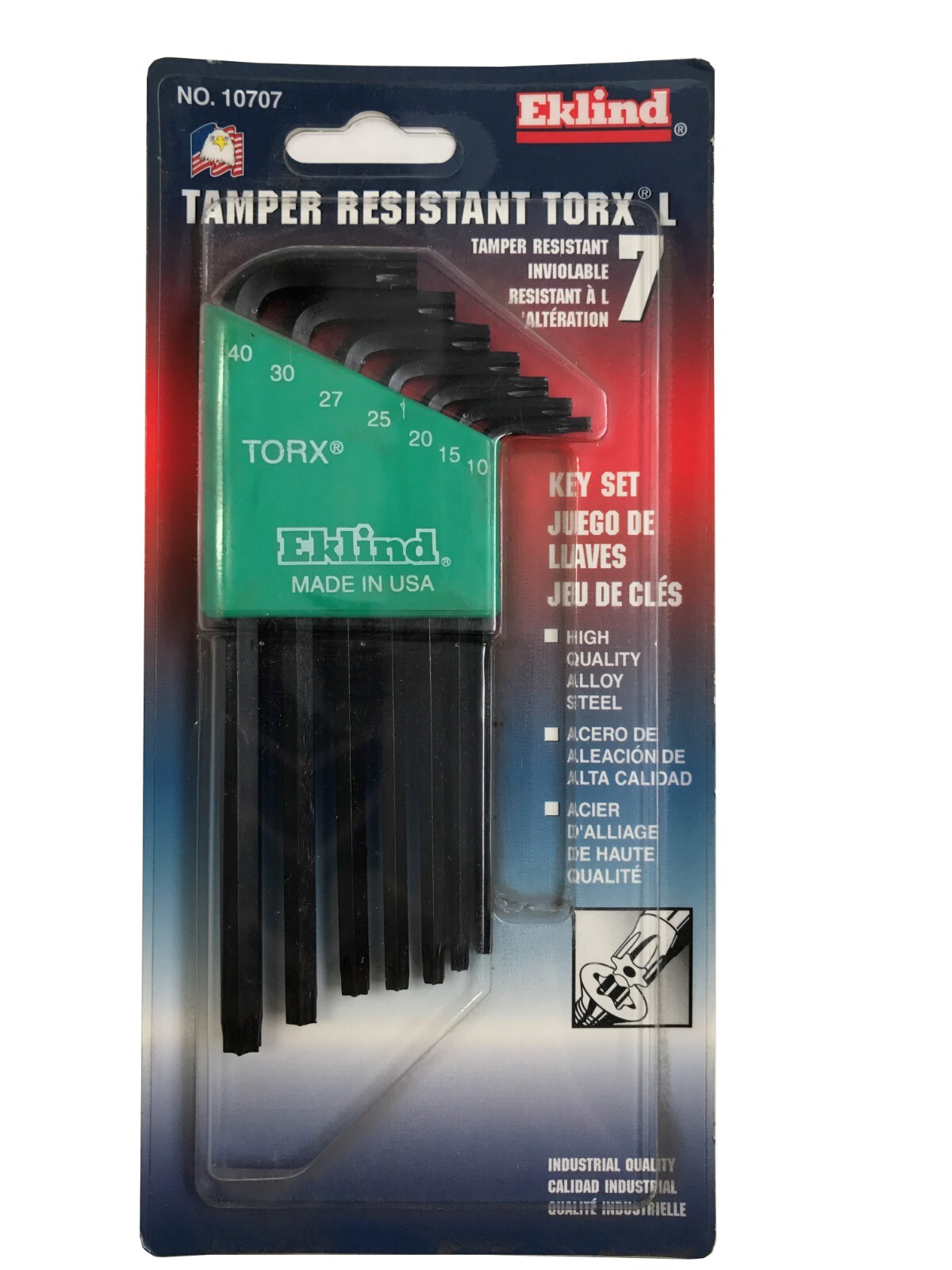 Eklind Torx Star L Wrench Key Set T10-T40 Security Tamper Proof 7pc USA 10707 - Image 2