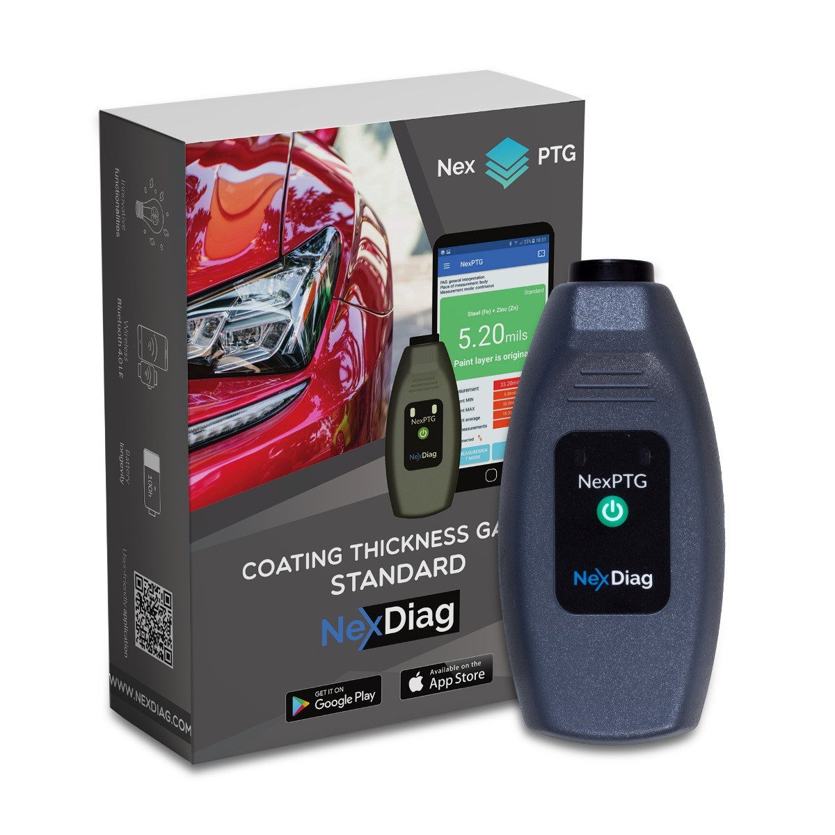 NexPTG Standard Paint Thickness Gauge with App | Automotive Coating Measurement