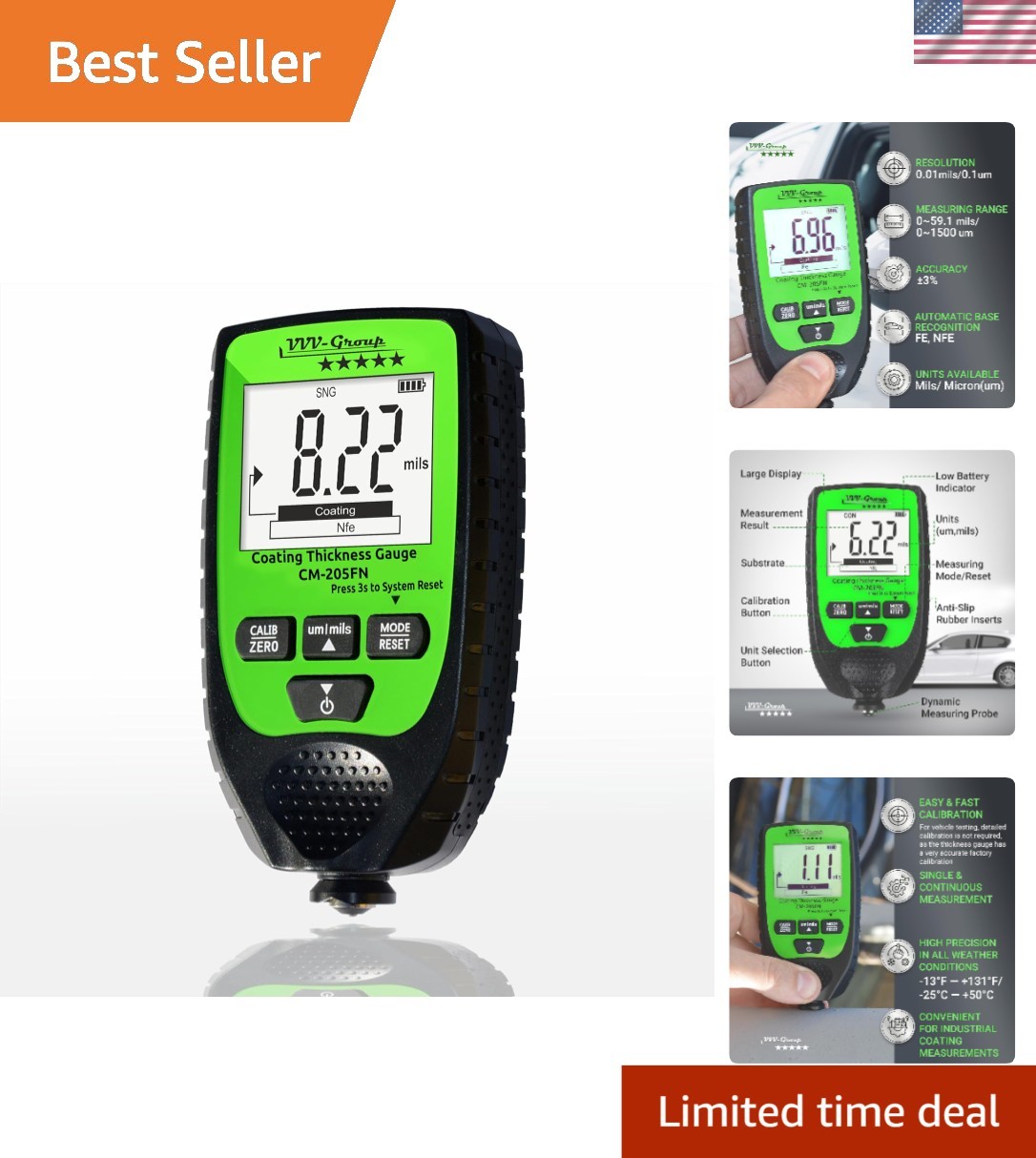 Professional Paint Thickness Meter with LCD - Lightweight Automotive Tester