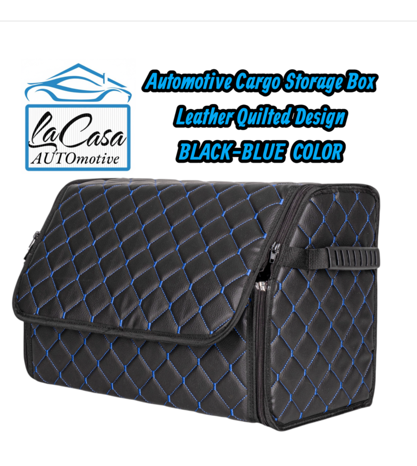 Automotive Cargo Storage Box – Leather Quilted Design(BLACK BLUE COLOR)