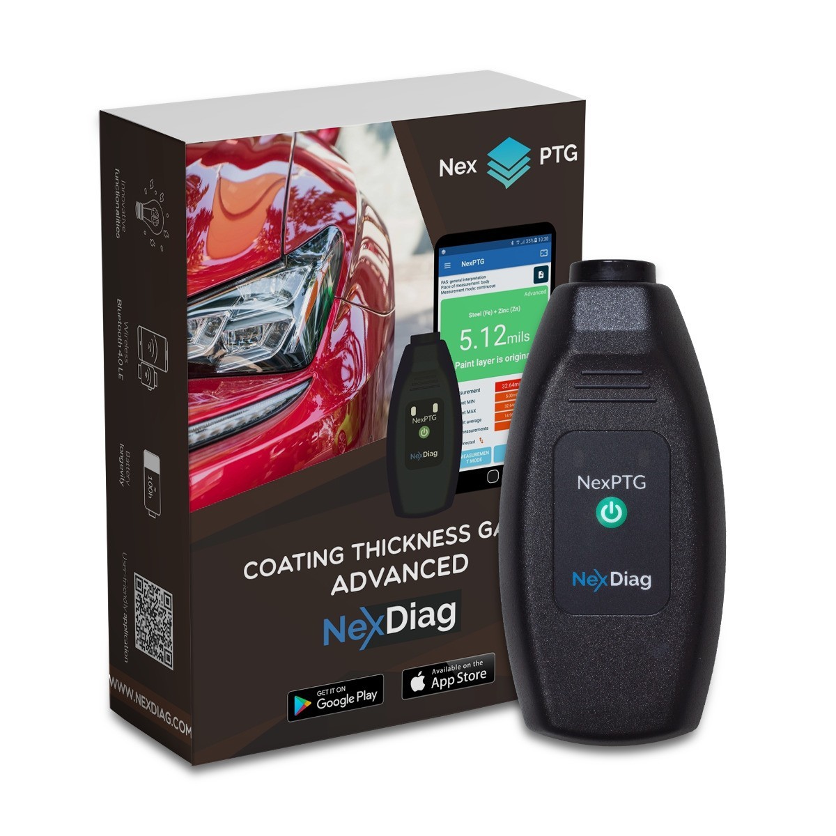 NexPTG Advanced Paint Thickness Gauge with App | Automotive Coating Measurement