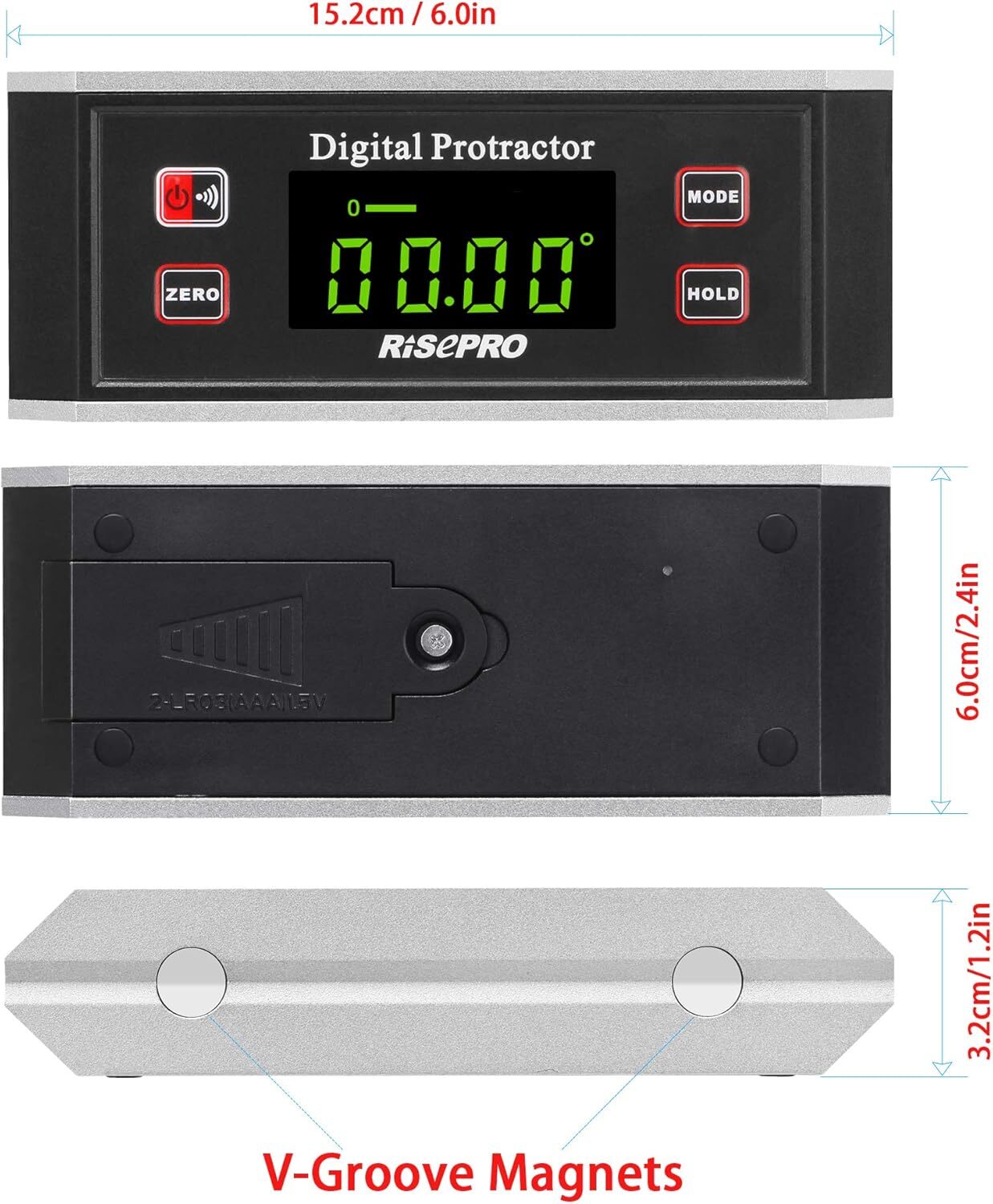 Inclinometer, RISEPRO® Digital Protractor Angle Finder Level Black - Image 2