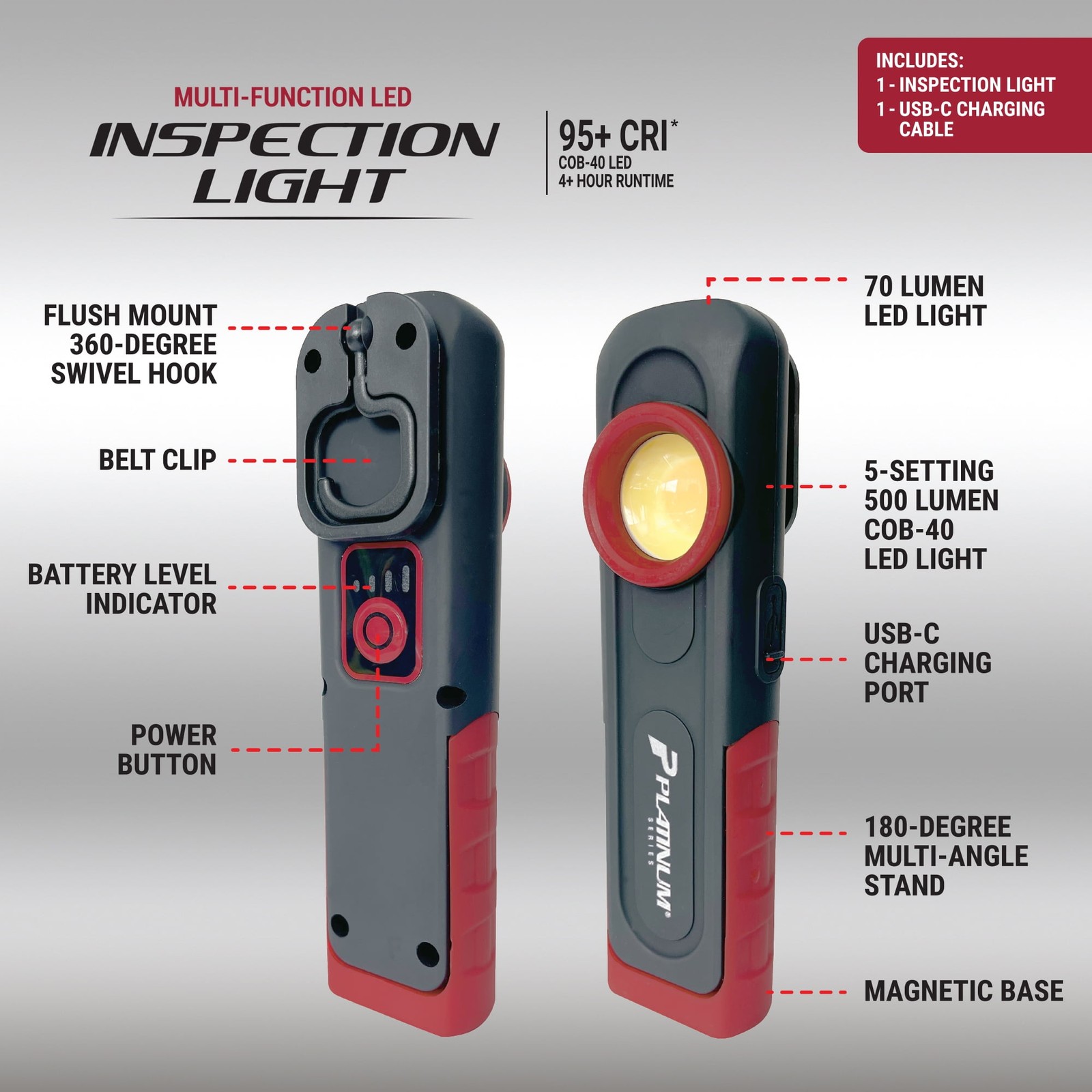 Platinum Series 500 LM, USB-C Rechargeable LED Paint Inspection Light, 6.5 in. - Image 4
