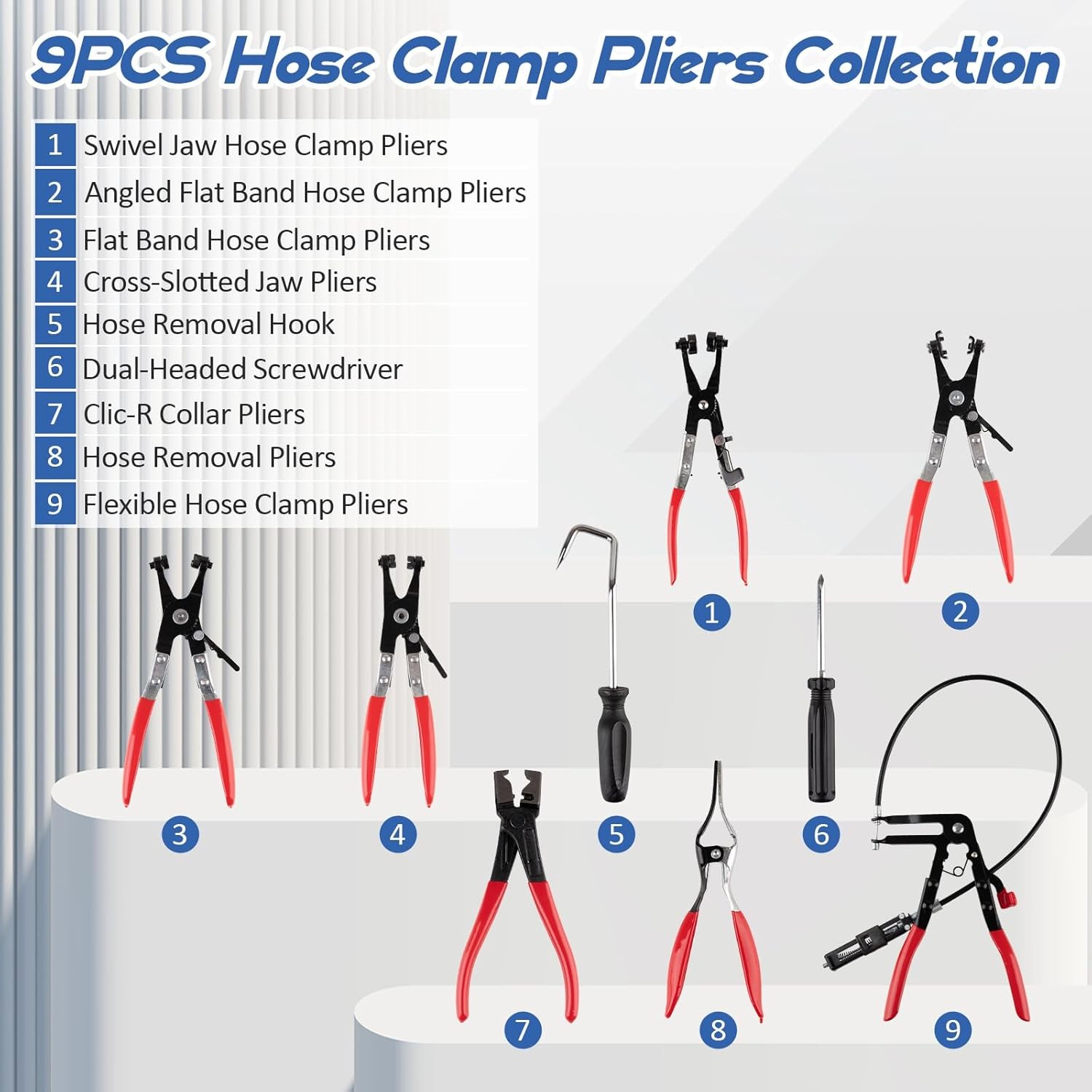 9PCS Hose Clamp Pliers, Automotive Multi-Handle Precision Tools for Clamping... - Image 2