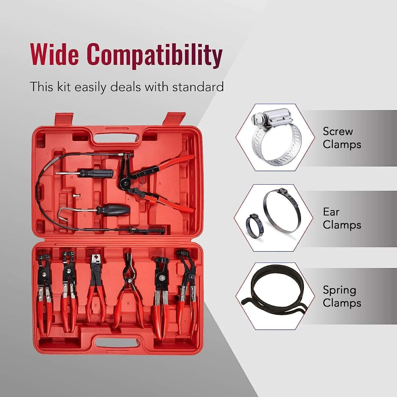 10Pc Hose Clamp Clip Remover Pliers Wire Long Reach Kit Fuel Oil Water Hose Tool - Image 3