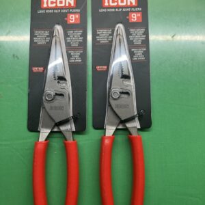 Two ICON 9 Inch Long Needle Nose Slip Joint Adjustable Pliers 70612