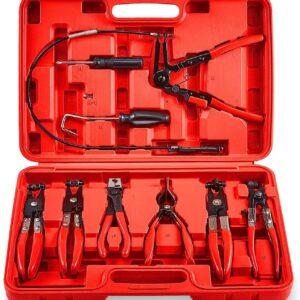 Flexible Automotive Hose Clamp Clip Plier Tool Set Swivel Jaw Flat Angled Band