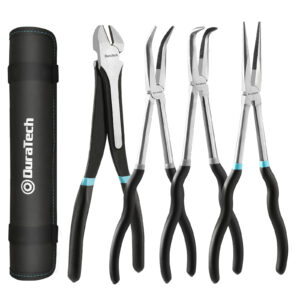 4 PCS Extra Long Needle Nose Pliers Set 11" Long Reach Straight Pliers 90°
