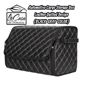 Automotive Cargo Storage Box – Leather Quilted Design(BLACK GRAY COLOR)