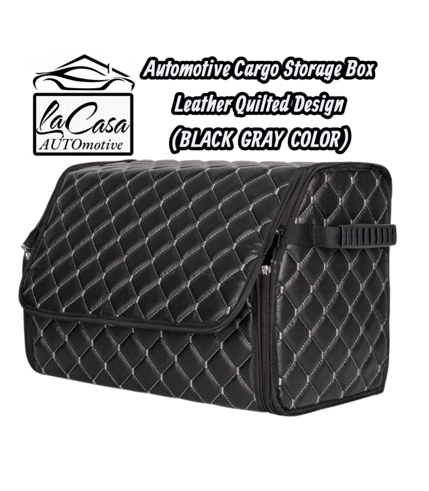 Automotive Cargo Storage Box – Leather Quilted Design(BLACK GRAY COLOR)