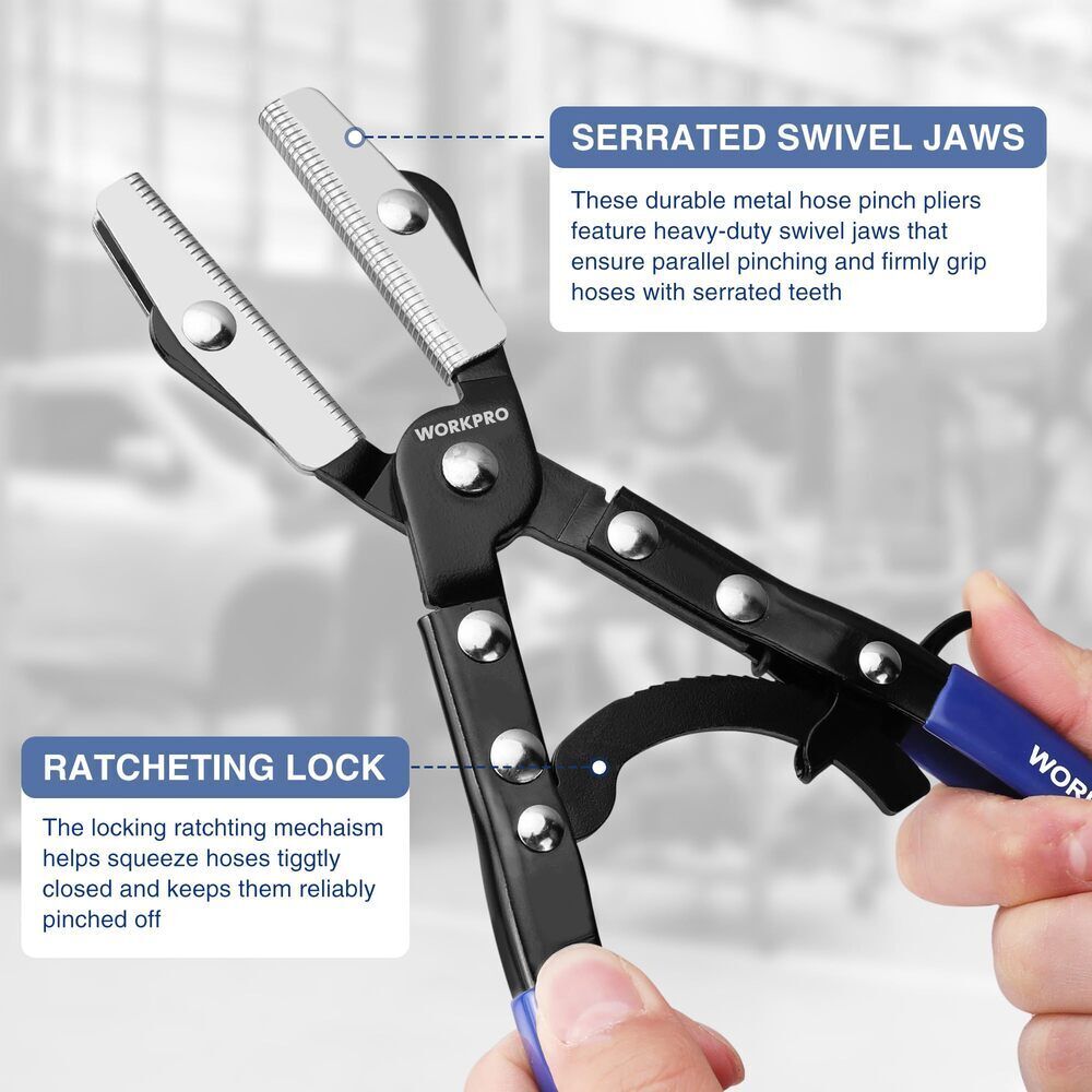 WORKPRO 10" Ratcheting Hose Pinch Off Plier for Automotive Hose Lines Fuel Lines - Image 3