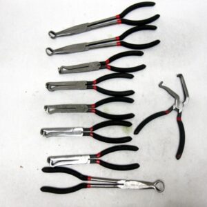 9 Pack of Assorted Long Reach Ring Nose, Clamp Nose Angled Pliers