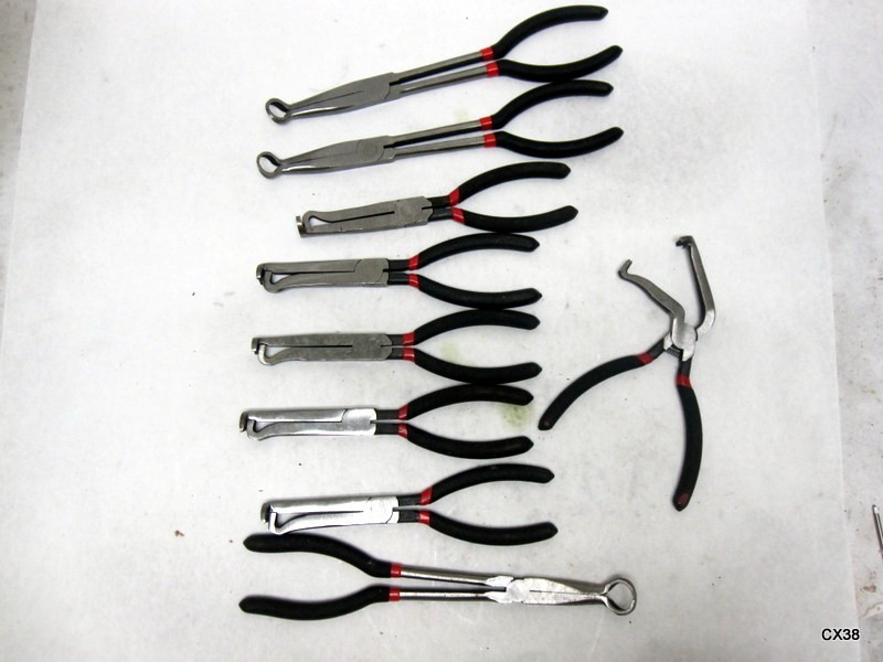 9 Pack of Assorted Long Reach Ring Nose, Clamp Nose Angled Pliers