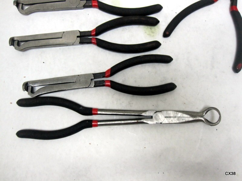 9 Pack of Assorted Long Reach Ring Nose, Clamp Nose Angled Pliers - Image 2
