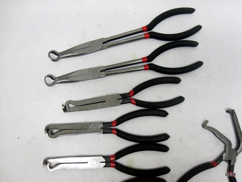 9 Pack of Assorted Long Reach Ring Nose, Clamp Nose Angled Pliers - Image 3