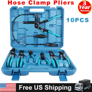 Flexible Automotive Hose Clamp Clip Plier Tool Set Swivel Jaw Flat Angled Band