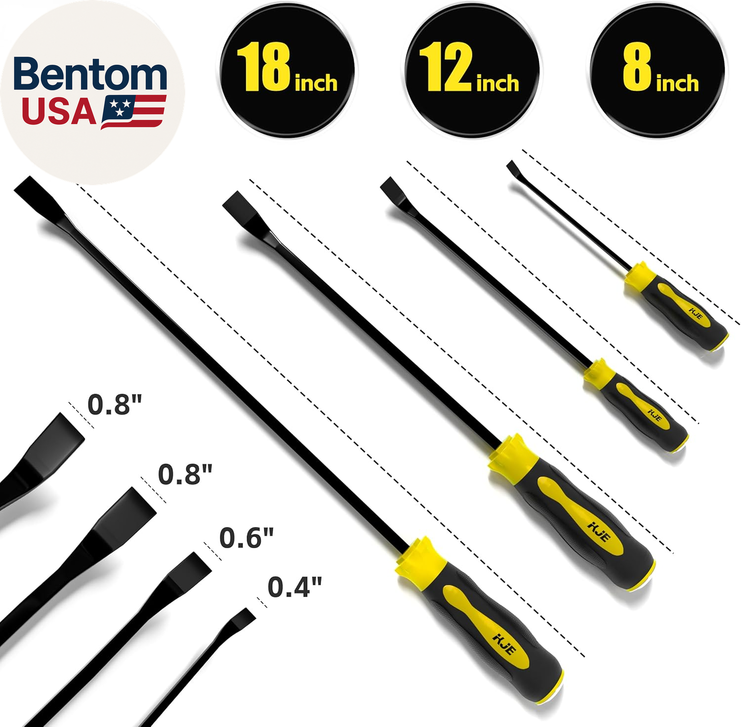 4-Piece Heavy Duty Pry Bar Set (8",12",18",24") - Automotive Pry Bar Set with St - Image 2