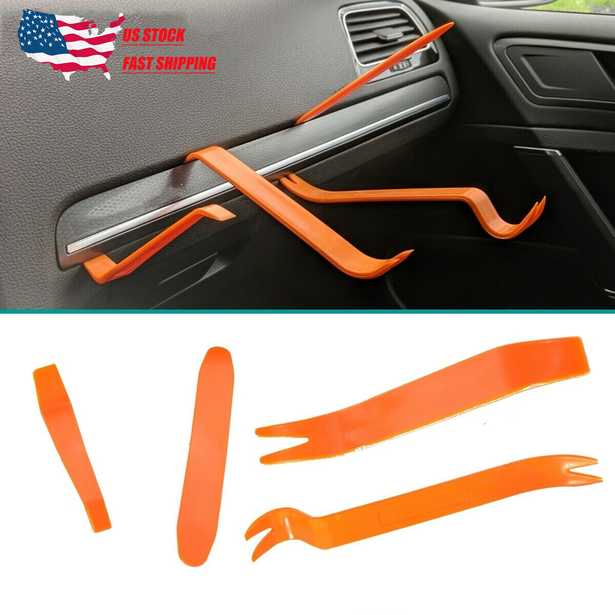 4 psc Pry Bar Set Automotive Dash Panel Plastic Trim Tool Molding Remover - Image 3