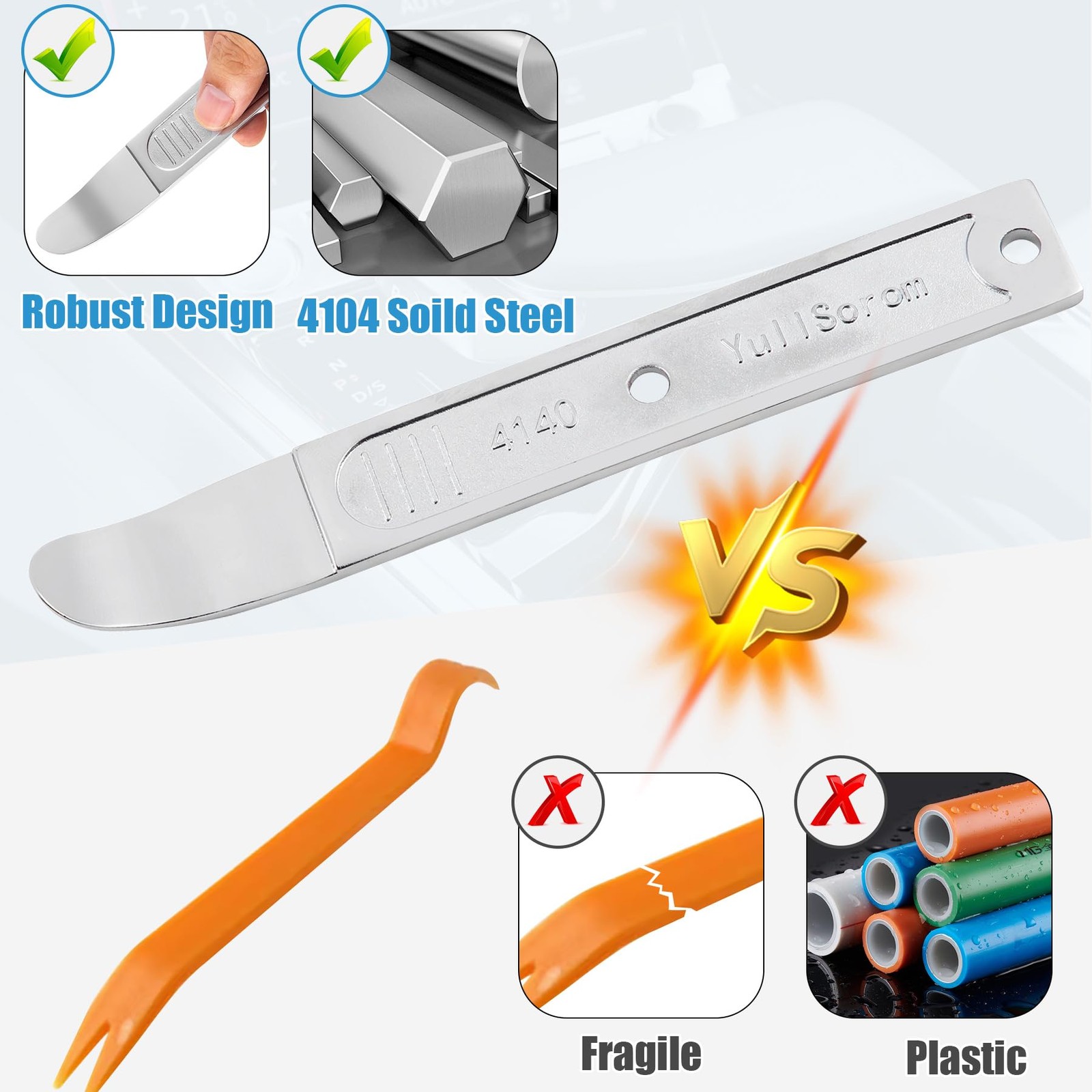 4140 Pry Tool,Pry Bar Trim Removal Tool,Pocket Pry Bar,Automotive Trim Remova... - Image 3