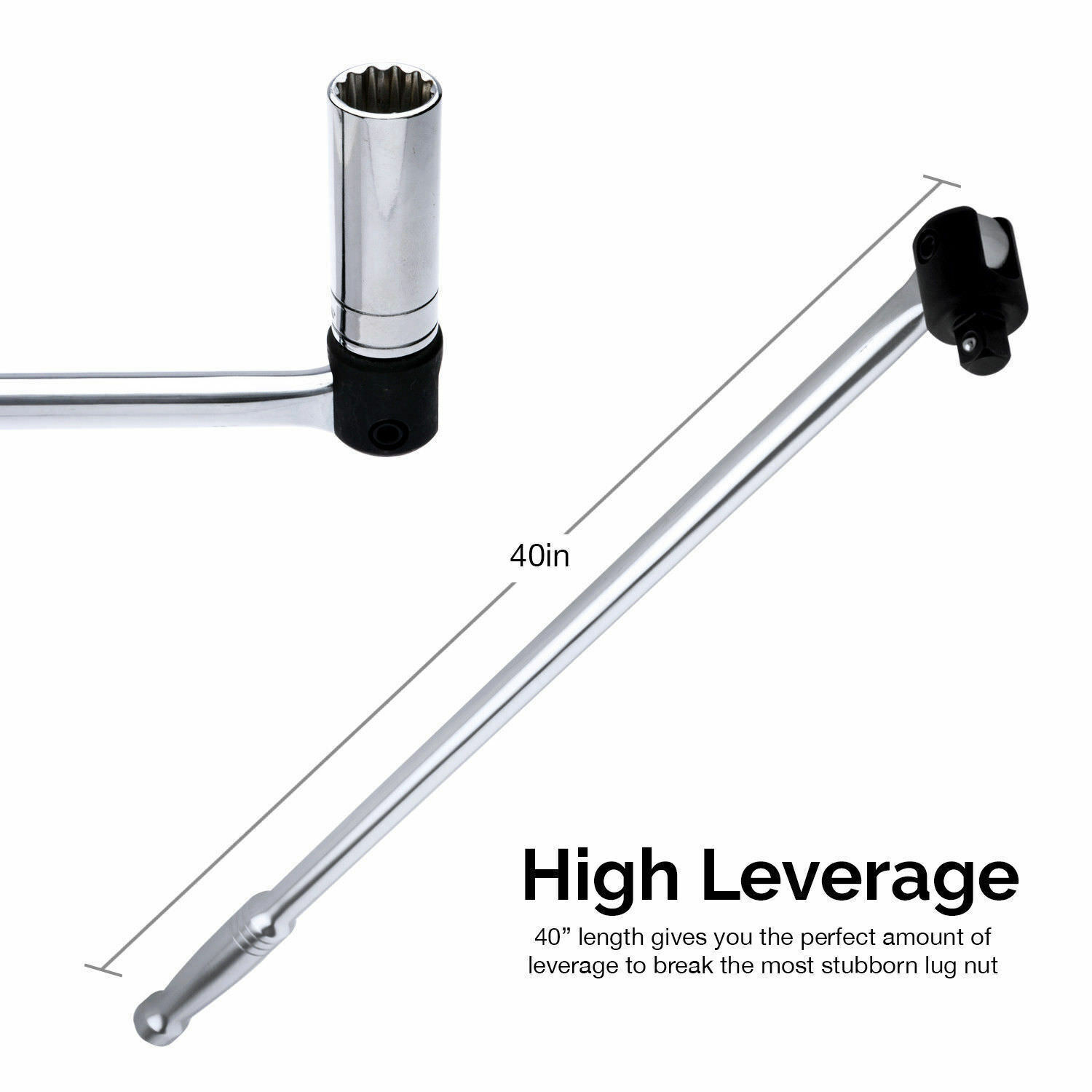 40" Long Handle PRO Automotive Lug Nut Remover Tool with 3/4" Drive Breaker Bar - Image 4