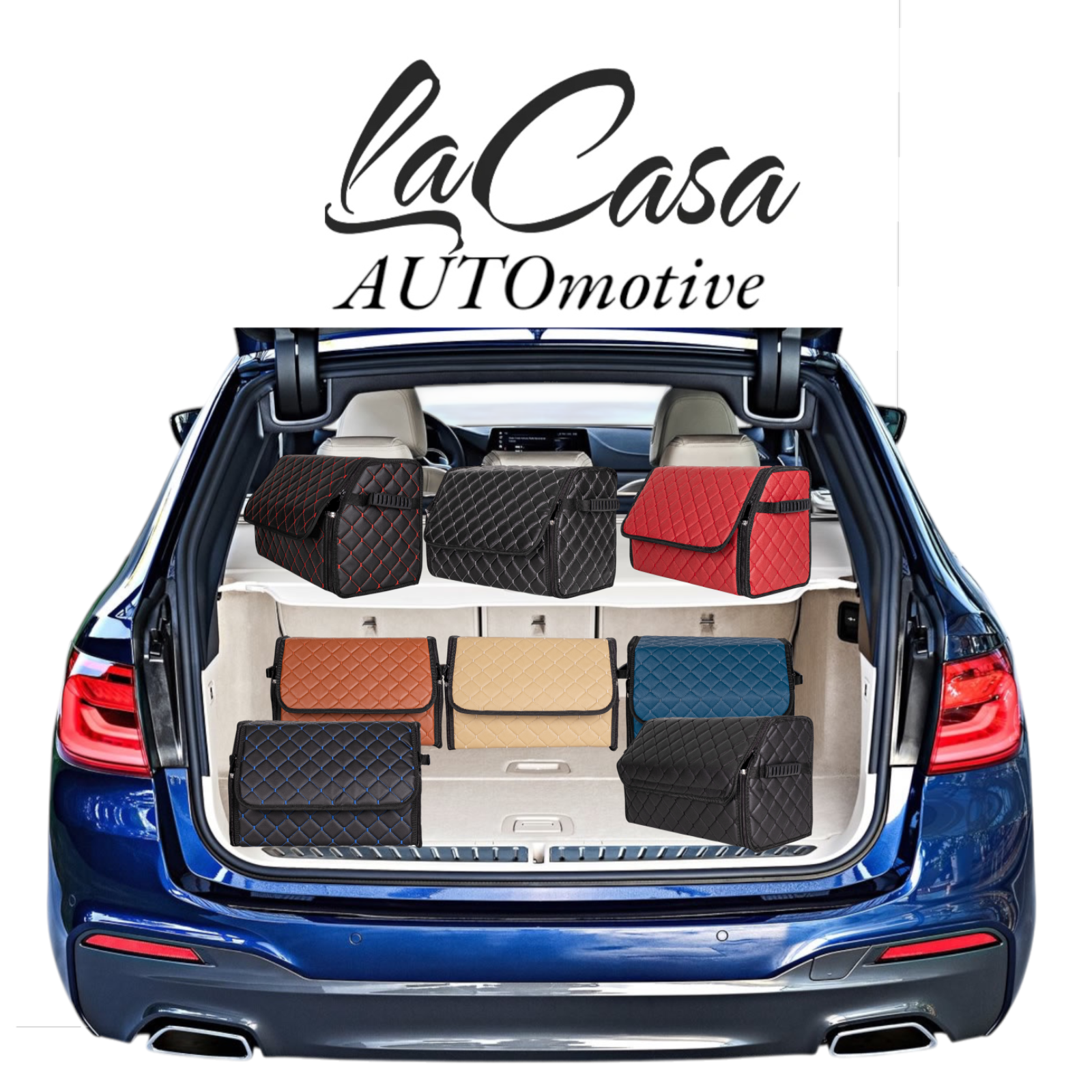 Automotive Cargo Storage Box – Leather Quilted Design(BLACK-RED COLOR) - Image 4