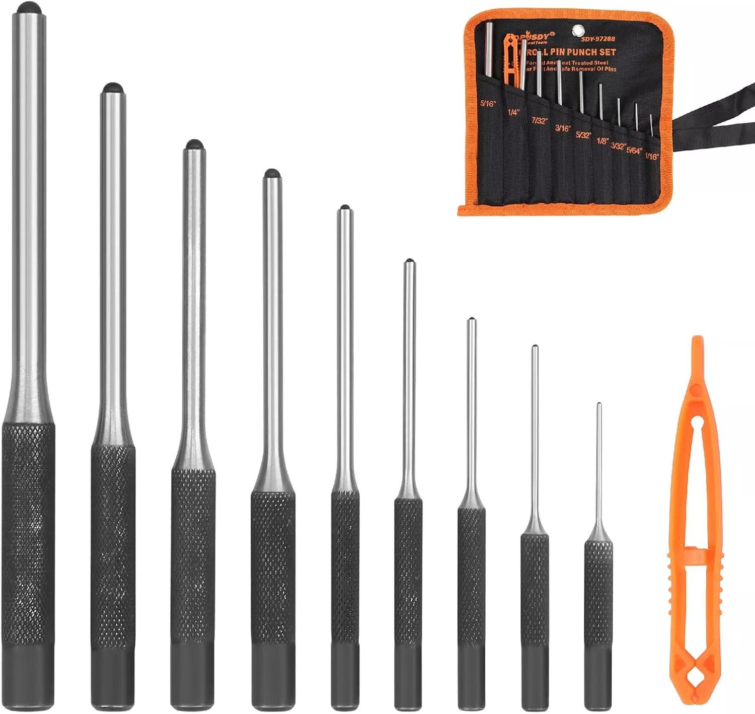9-Piece Roll Pin Punch Set, Precision Steel Tools for Automotive, Watch Repair,