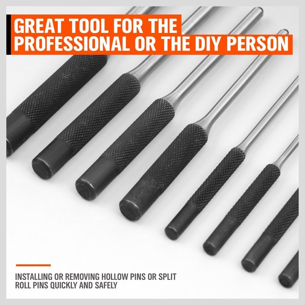 9-Piece Roll Pin Punch Set, Precision Steel Tools for Automotive, Watch Repair, - Image 4