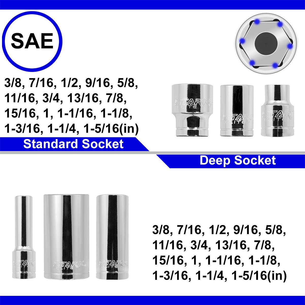 Stark USA 84PCS 1/2" DR Master Socket Standard Deep SAE MM Ratchet Extension - Image 4
