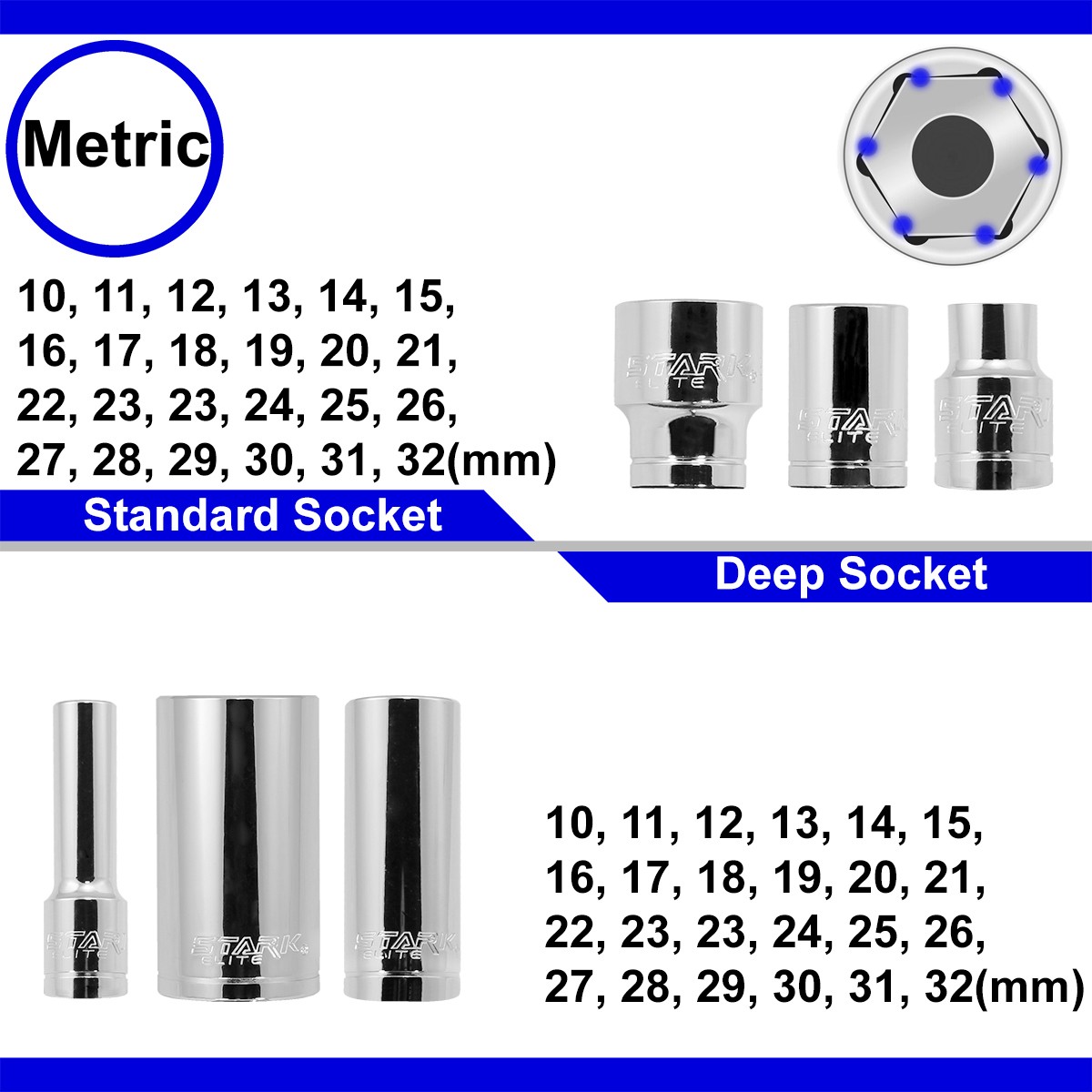 Stark USA 84PCS 1/2" DR Master Socket Standard Deep SAE MM Ratchet Extension - Image 5