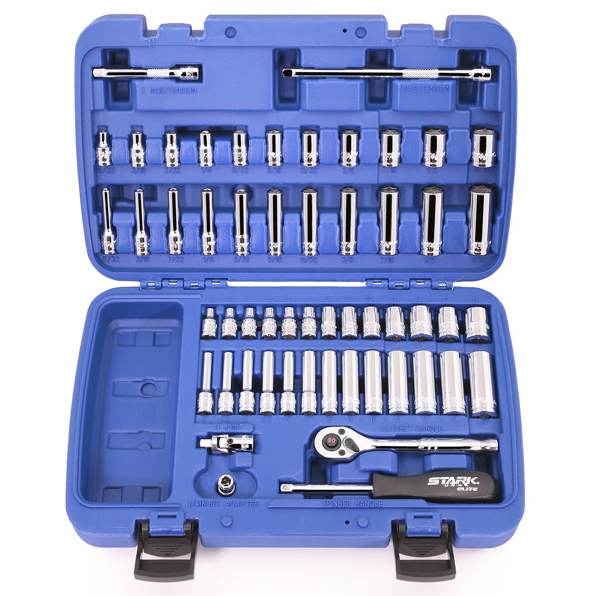 Stark USA 55PCS Socket Set 1/4" Drive 90T-Ratchet Extension Bar SAE / Metric Set - Image 2