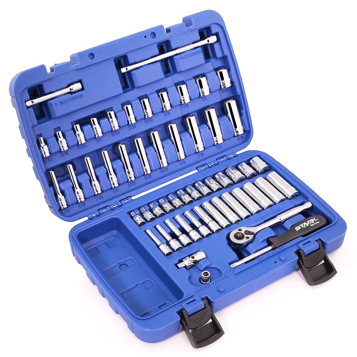 Stark USA 55PCS Socket Set 1/4" Drive 90T-Ratchet Extension Bar SAE / Metric Set - Image 3