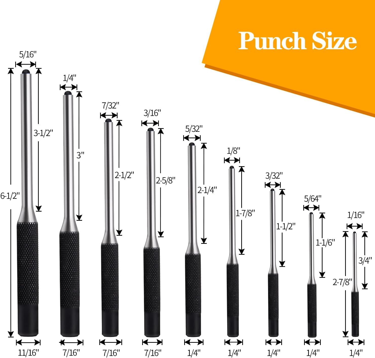 9Pcs Pin Punch Set 1/16 - 5/16 with Storage Pouch for Automotive, Jewelry & Craf - Image 2
