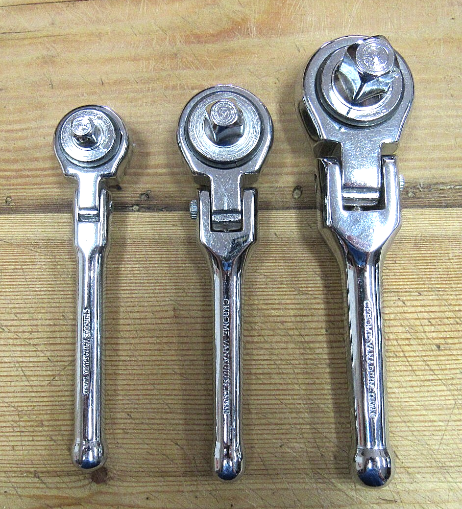 New 3 Stubby 90 Flex Head Ratchet Wrench for Sockets Slim Short Chrome Steel