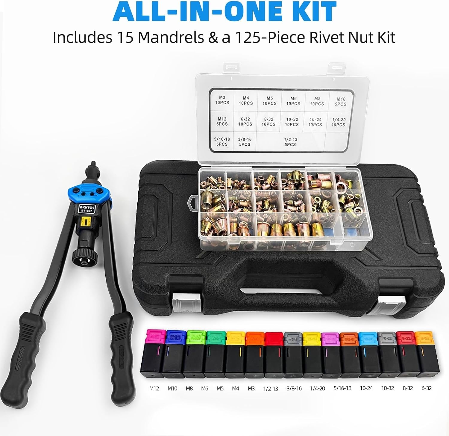 Rugged 16" Rivnut Tool Set with 15 Mandrels: Perfect for Automotive & Metal Work - Image 4