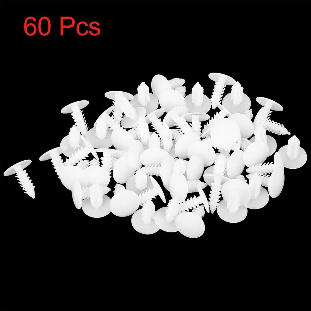 60pcs Car Plastic Rivets Fasteners Door Trim Panel Clips White For Automotive