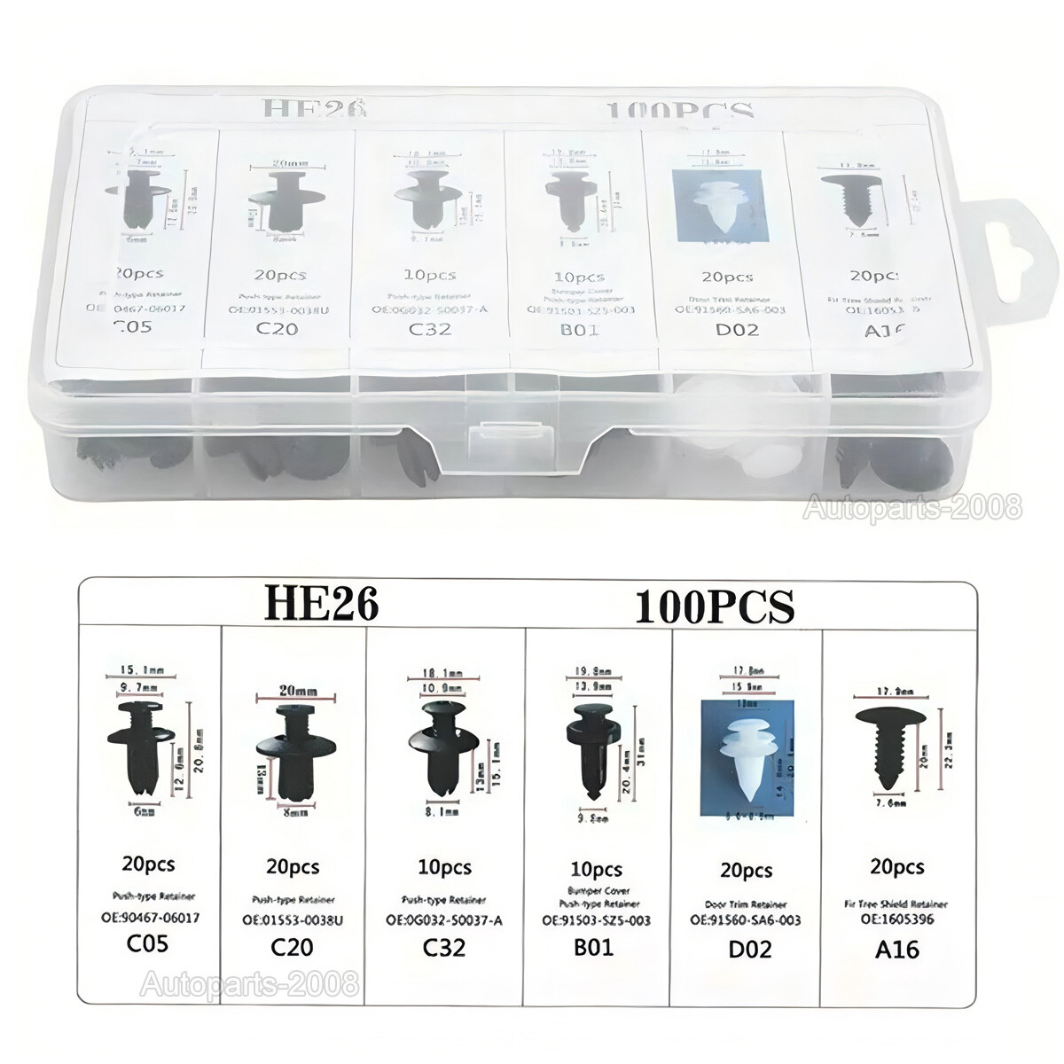 100Pcs Auto Bumper Clips Car Clips Plastic Rivets Fasteners Push Retainer Kit - Image 5