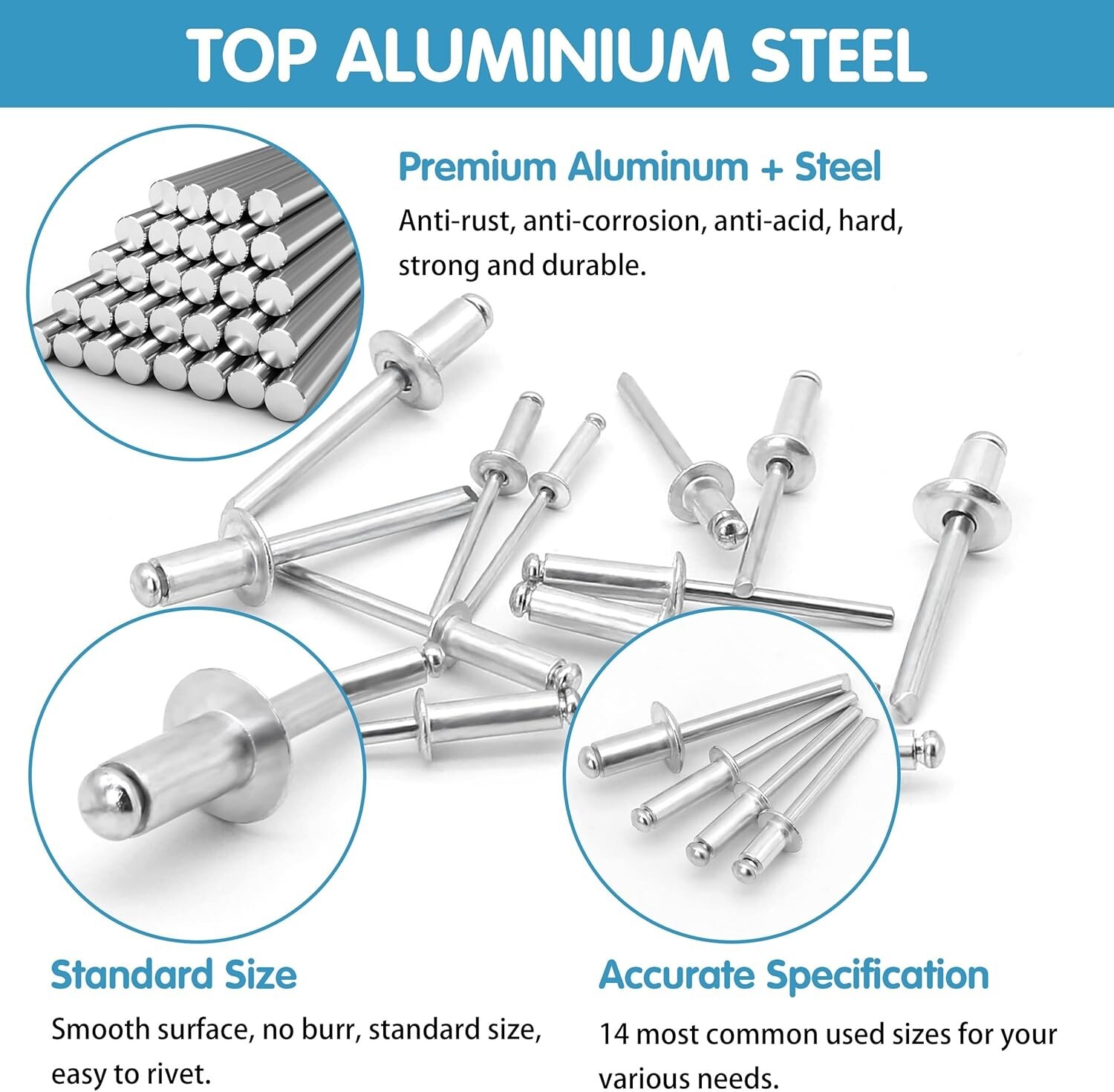 500pcs Aluminum Rivets Set Assorted Sizes Perfect for Home Automotive DIY - Image 4