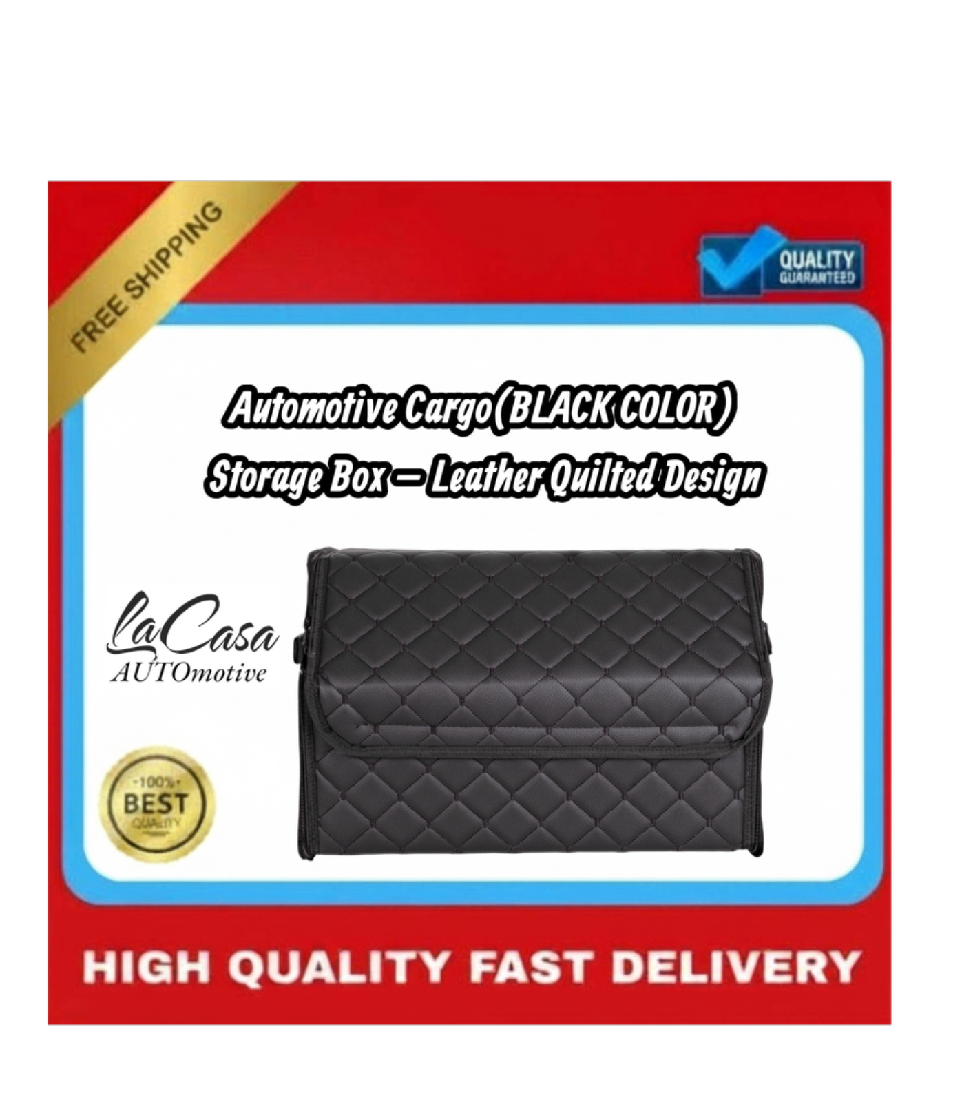 Automotive Cargo(BLACK COLOR) Storage Box – Leather Quilted Design - Image 4