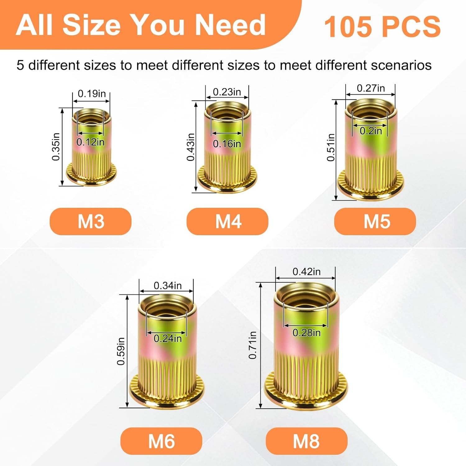 Stainless Steel Rivet Nut Assortment Kit 105pcs M3 M4 M5 M6 M8 Automotive - Image 5