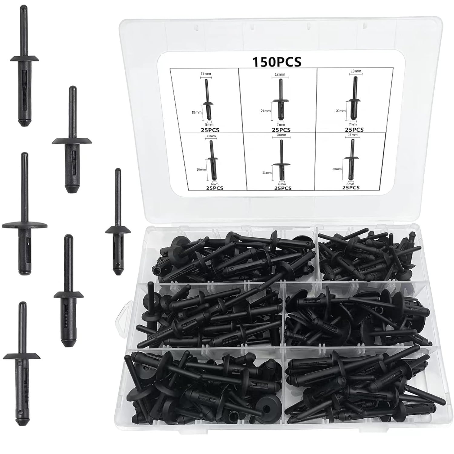 150Pcs Plastic Rivet Clip Automotive Universal Nylon Pop Rivet 6 Most Popular Si - Image 2
