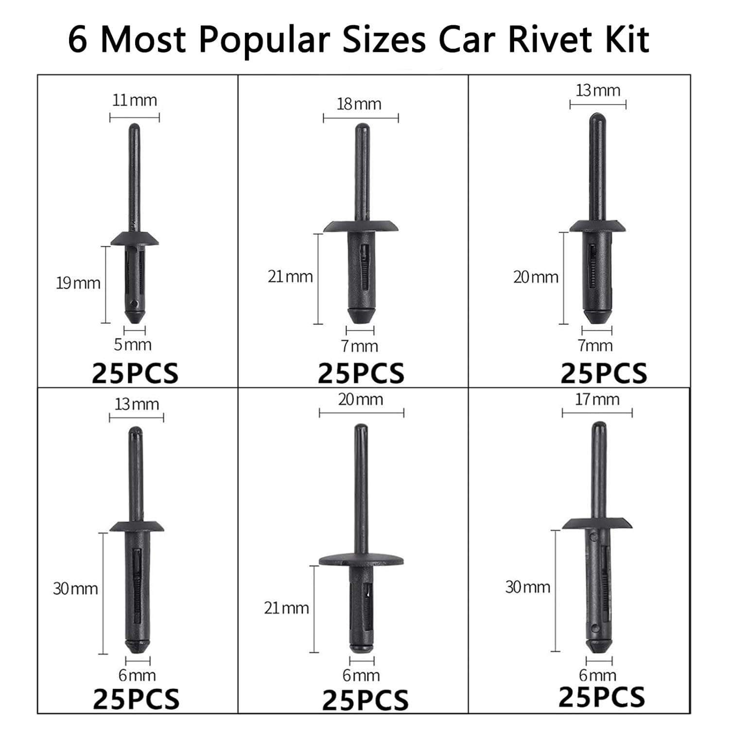 150Pcs Plastic Rivet Clip Automotive Universal Nylon Pop Rivet 6 Most Popular Si - Image 3