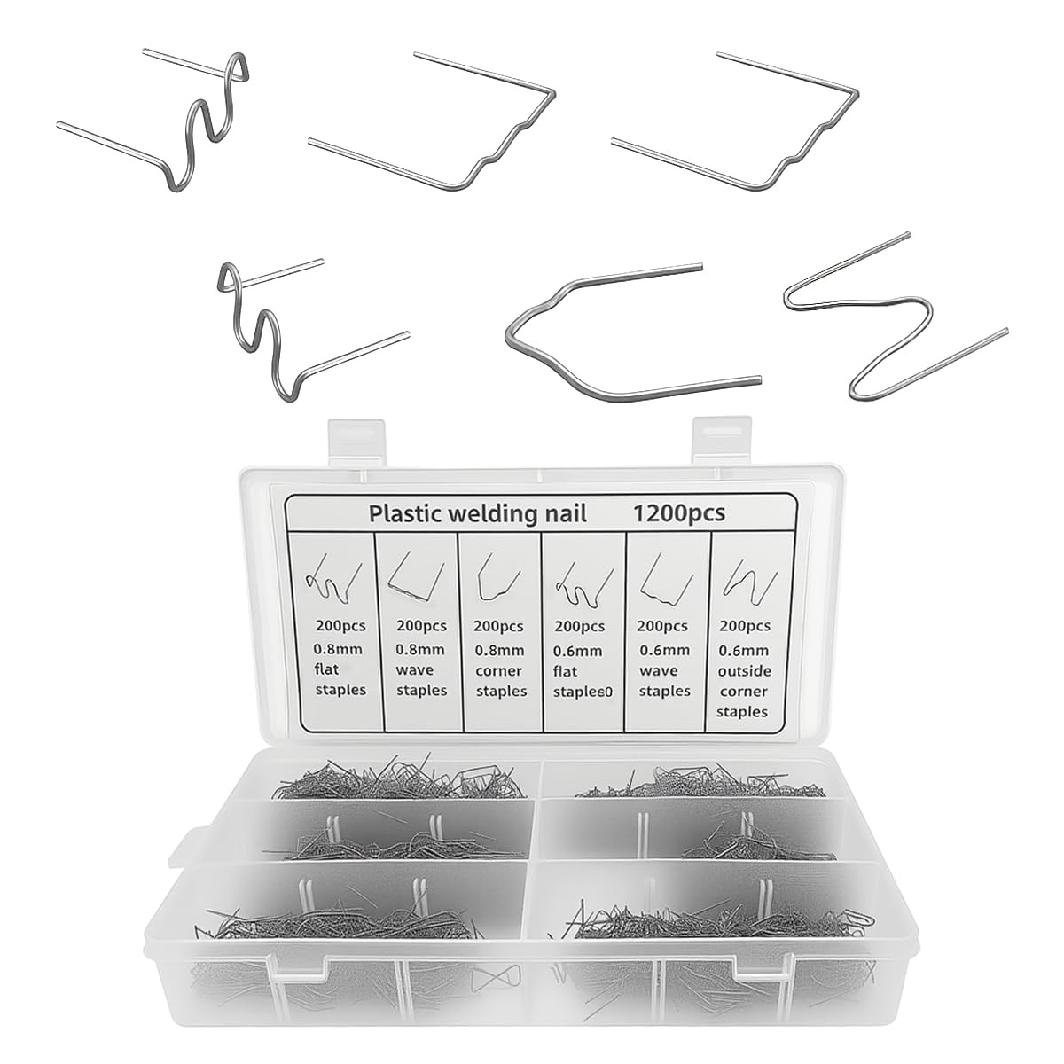 1200PCS Hot Staples Plastic Welder Staples Kit,6 Kinds of Automotive Plastic