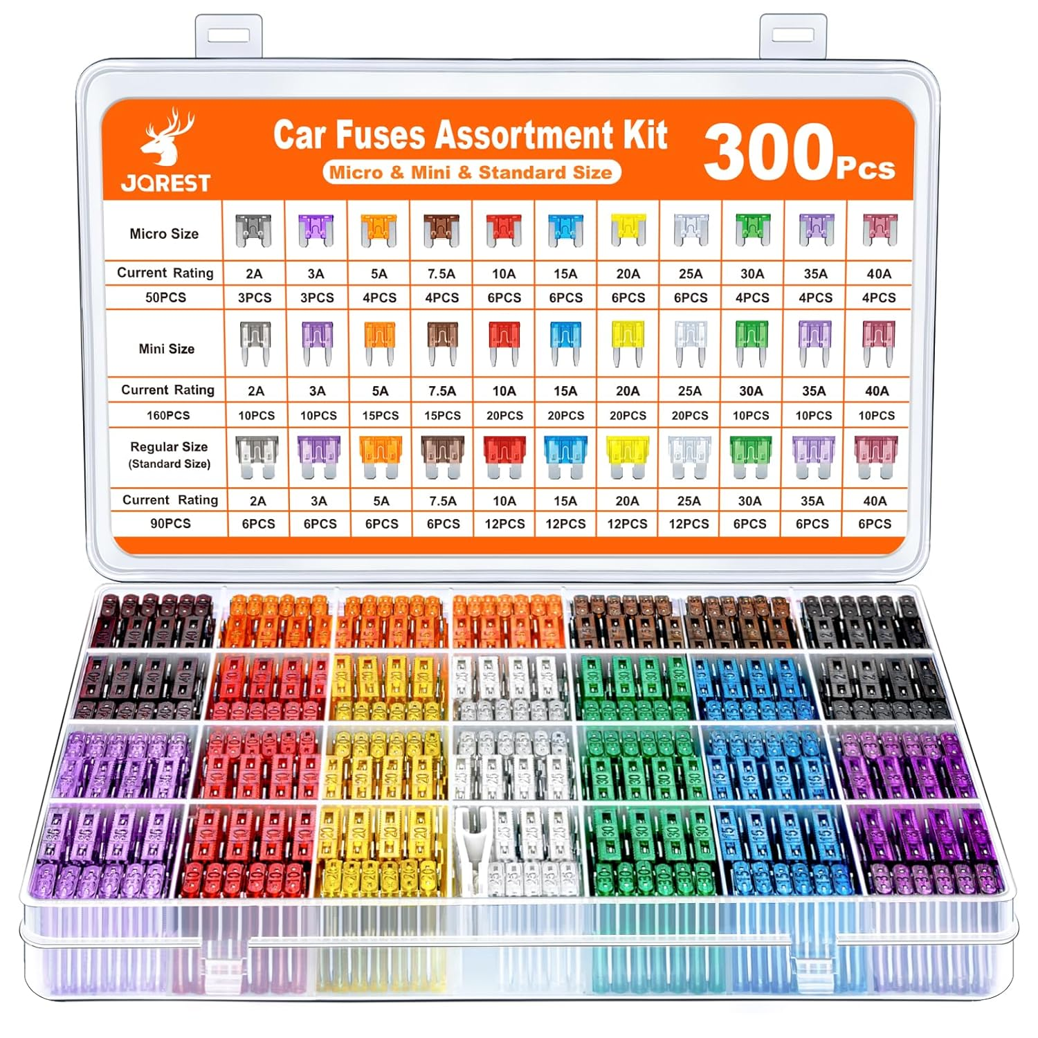 Kit Surtido de Fusibles para Coche 300 Piezas, 160 Mini Hoja Fusibles Automotrices + 90 Estándar -