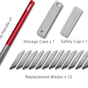 Model Tool Hobby Craft Knife 12 Blades Refills w/ Metal Handle Case Cap